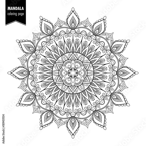 Monochrome ethnic mandala design. Anti-stress coloring page for adults. Hand drawn vector illustration