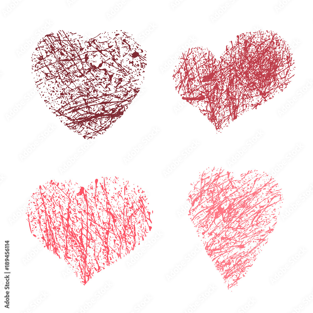 Valentine's day grunge hand drawn heart icons