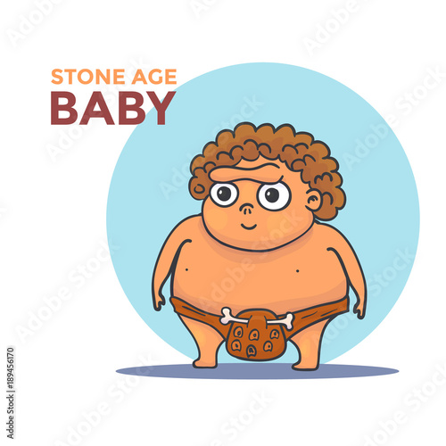 Hand Drawn Cartoon Stone age baby. Vector