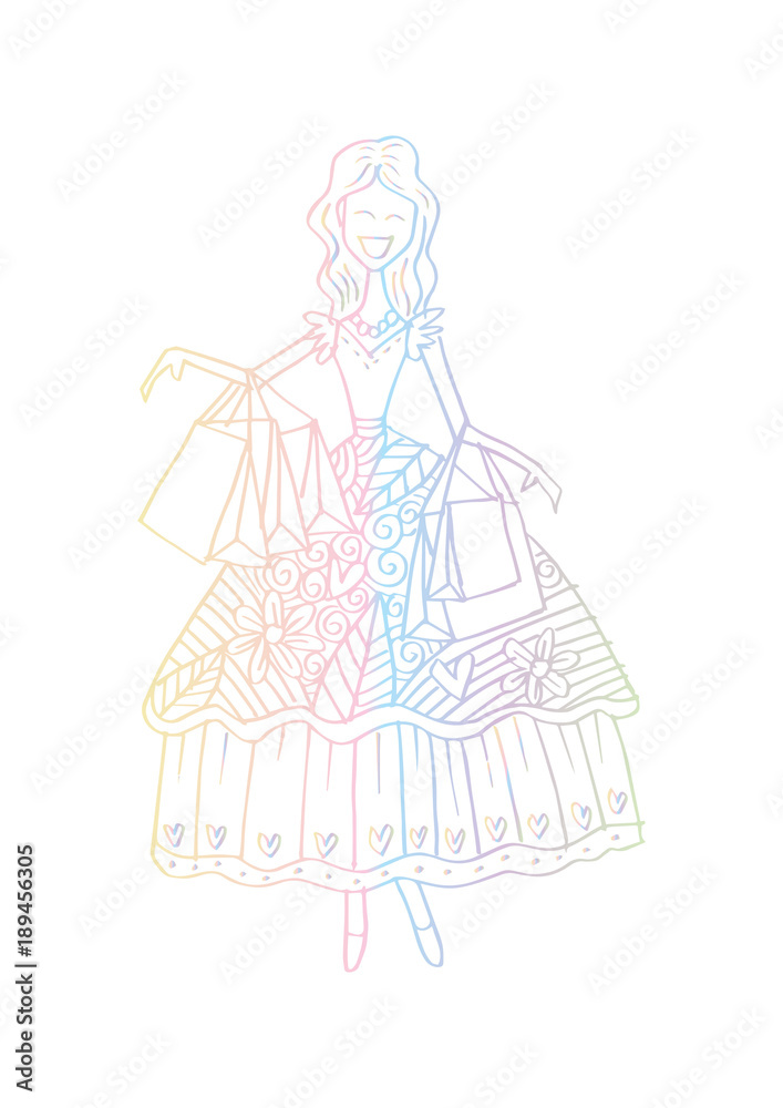 Cute fashion girl with shopping bags.