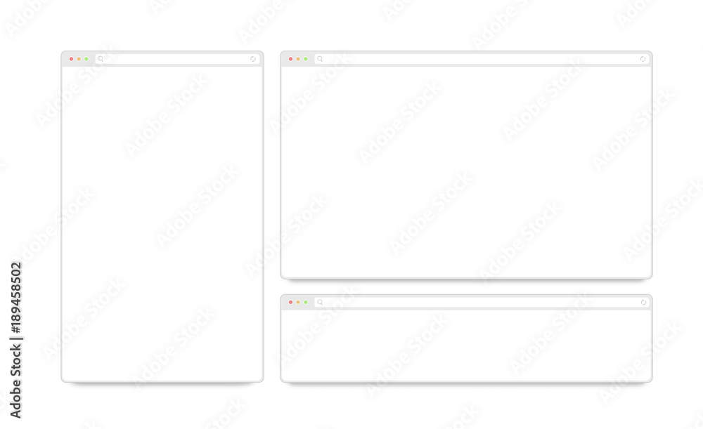 Blank white responsive browser window mockups isolated, 3d illustration. Clear flat web page mock up. Empty internet site template. Plain adaptive website screen layout for computer display interface. Blank white responsive browser window mockups isolated, 3d illustration. Clear flat web page mock up. Empty internet site template. Plain adaptive website screen layout for computer display interface.