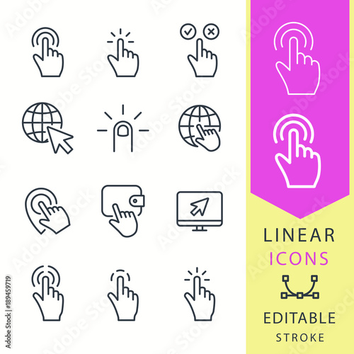 Click - line vector icon set. Editable stroke.