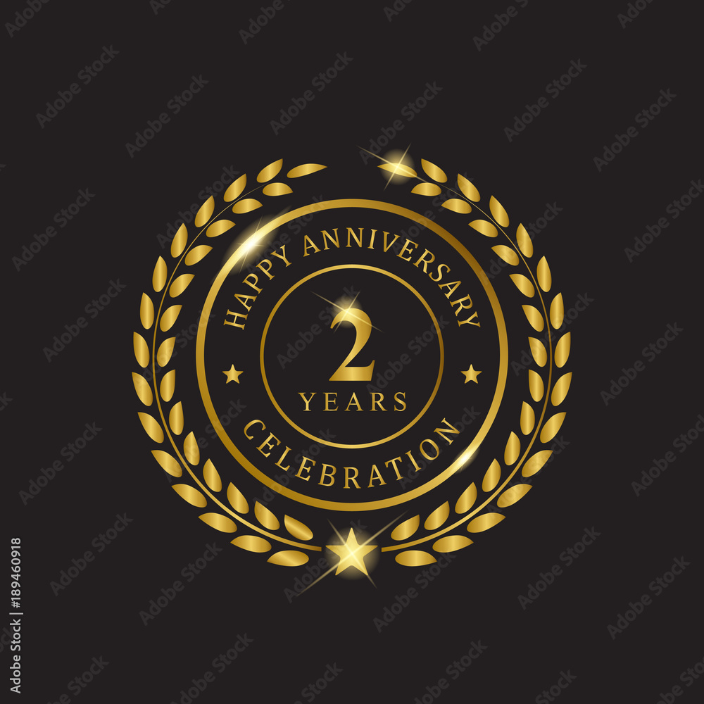 Gold wreath Happy Anniversary two years celebration on black background. Gold wreath Happy Anniversary two years celebration on black background.