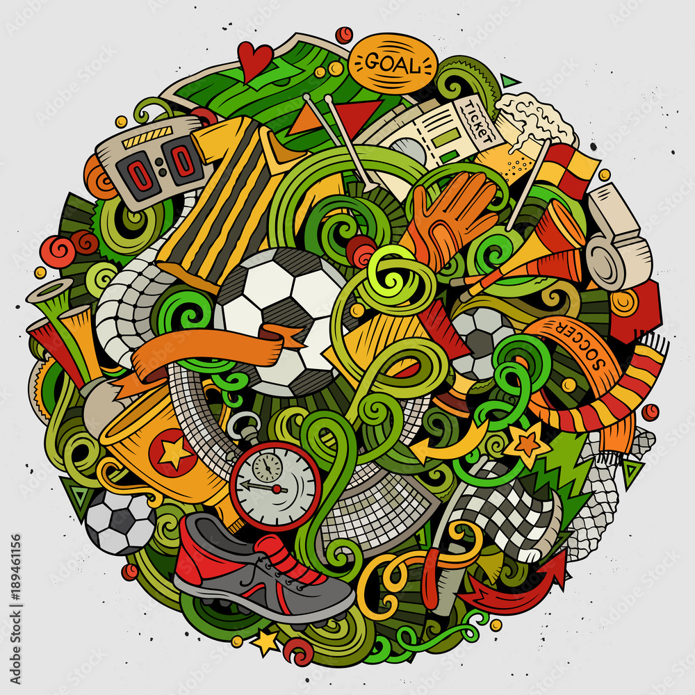 Fototapeta premium Cartoon vector doodles Football illustration
