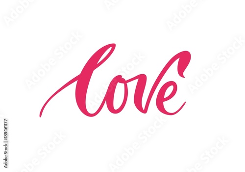 Banner lettering  love  pink background. Romantic inscription on St. Valentines Day. Handdrawn text on theme of feelings for print  postcards  posters. Vector illustration in emotion style