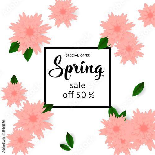 Spring sale banner with paper flowers for online shopping, advertising actions, magazines and websites