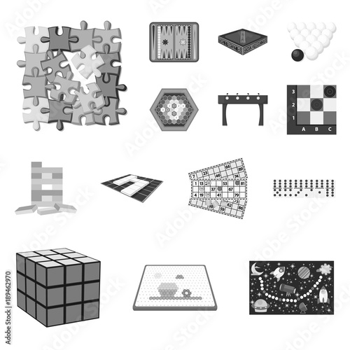 Board game monochrome icons in set collection for design. Game and entertainment vector symbol stock web illustration.