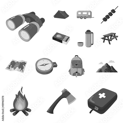 Rest in the camping monochrome icons in set collection for design. Camping and equipment vector symbol stock web illustration.