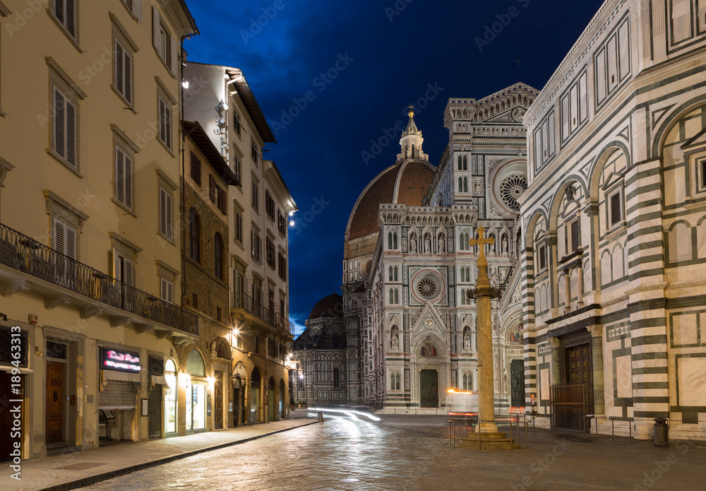 Florence Duomo. Basilica di Santa Maria del Fiore (Basilica of Saint Mary of the Flower) in night, Florence, Italy