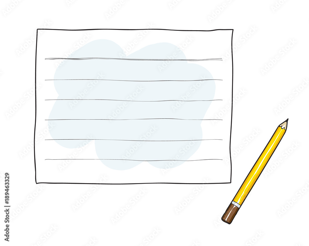 hand drawn note paper and yellow pancil cute art illustration hand drawn note paper and yellow pancil cute art illustration