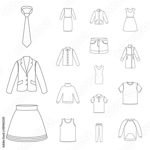 Different kinds of clothes outline icons in set collection for design. Clothes and style vector symbol stock web illustration.