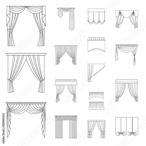 Different kinds of curtains outline icons in set collection for design. Curtains and lambrequins vector symbol stock web illustration.