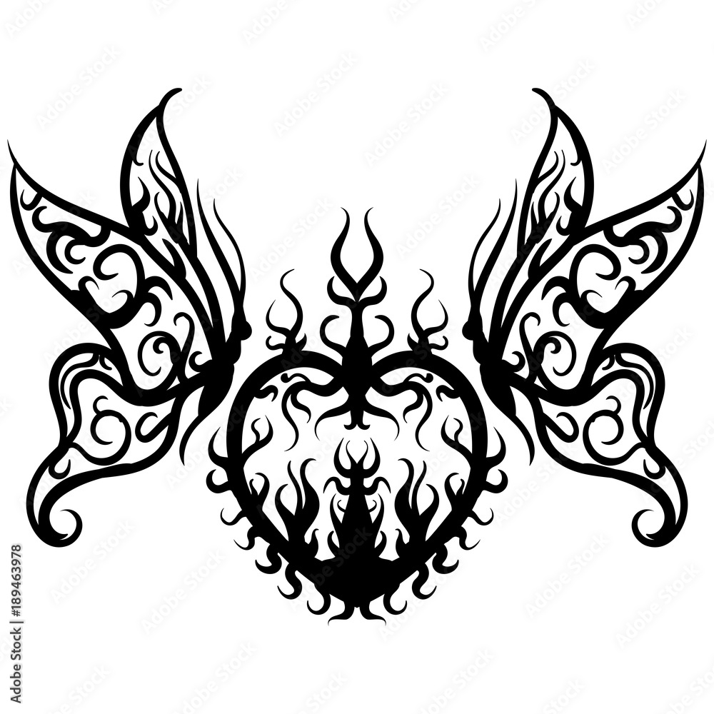 Tattoo sketch vector heart with butterfly Tattoo sketch vector heart with butterfly
