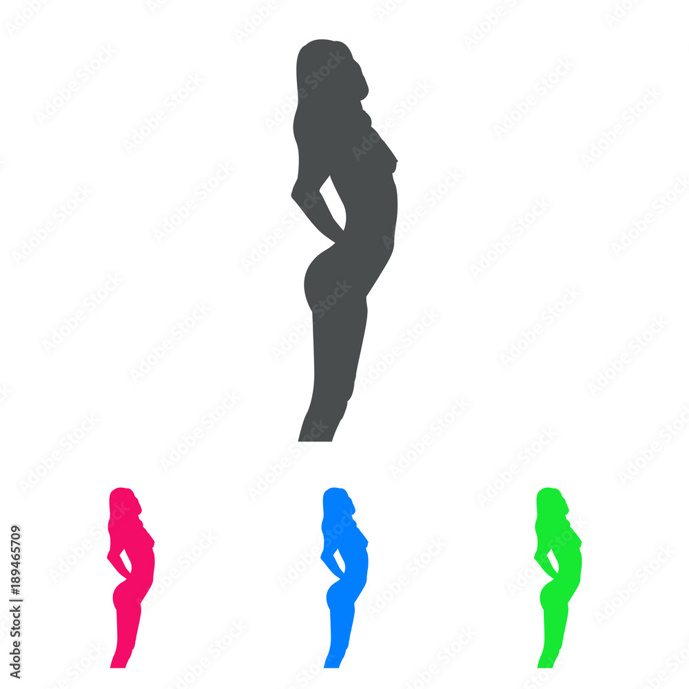 Icono plano silueta chica desnuda de pie en varios colores Icono plano silueta chica desnuda de pie en varios colores