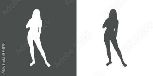 Icono plano silueta chica desnuda de pie gris y blanco