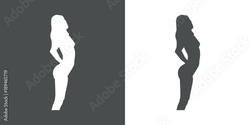 Icono plano silueta chica desnuda de pie gris y blanco
