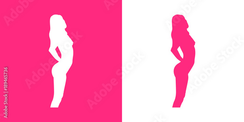 Icono plano silueta chica desnuda de pie rosa y blanco