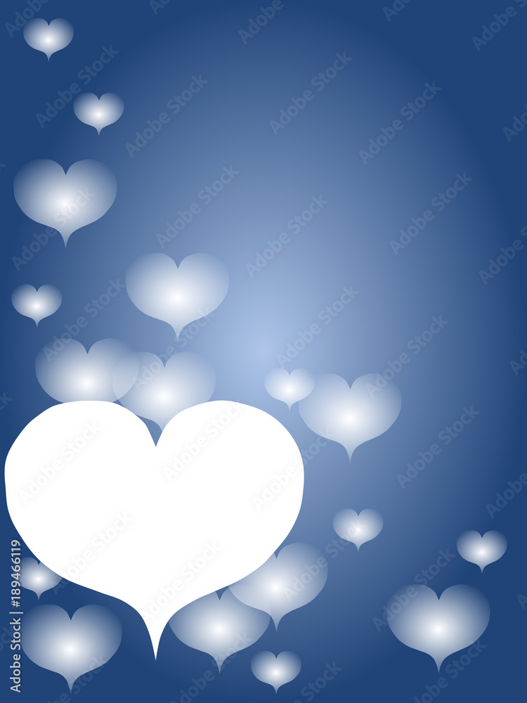 white hearts on blue with radiant