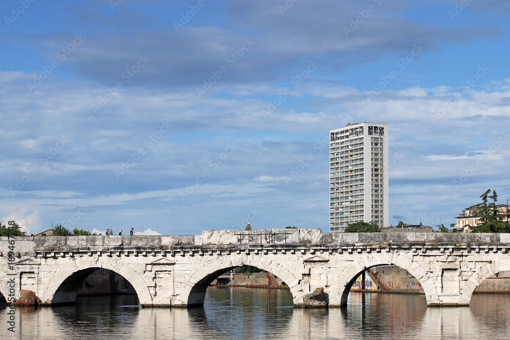 Naklejka premium old stone Tiberius bridge Rimini Italy