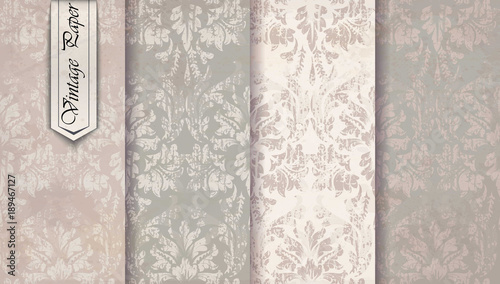 Vintage Damask pattern set Vector. Baroque ornament decor. Royal victorian background. Trendy color fabric textures