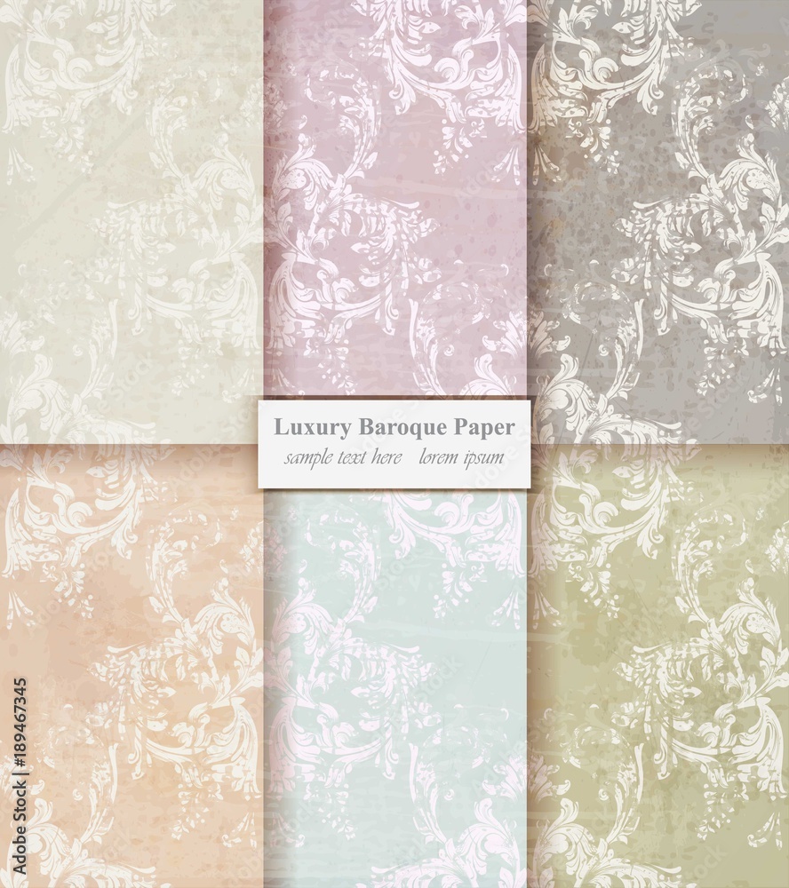 Vintage Damask pattern set Vector. Baroque ornament decor. Royal victorian background. Trendy color fabric textures