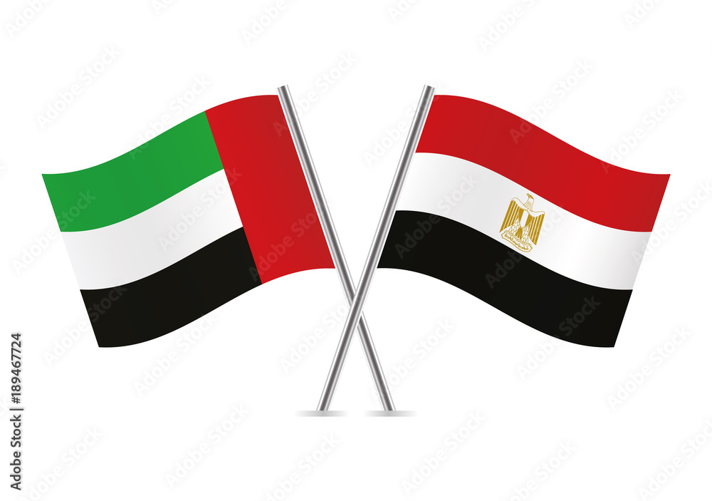 United Arab Emirates and Egypt flags. Vector illustration.