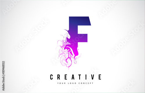 F Purple Letter Logo Design with Liquid Effect Flowing