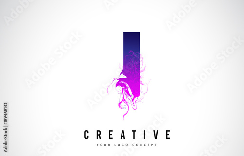 I Purple Letter Logo Design with Liquid Effect Flowing