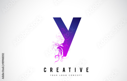 Y Purple Letter Logo Design with Liquid Effect Flowing