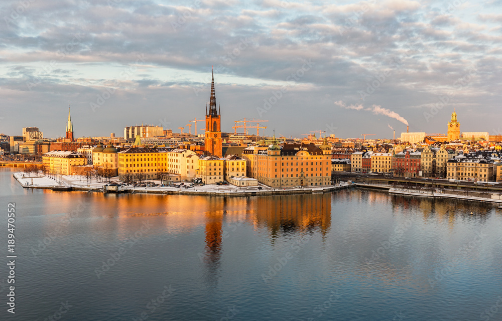 Aerial view over Riddarholmen island and old town in Stockholm.
