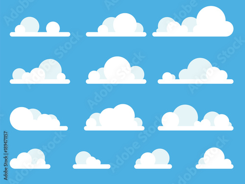 Cartoon Clouds Set On Blue Sky Background