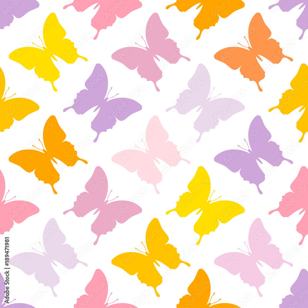 Seamless Pattern Butterflies Pastel Color Mix