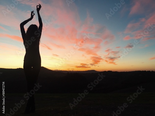 Canvas Print yoga at sunset