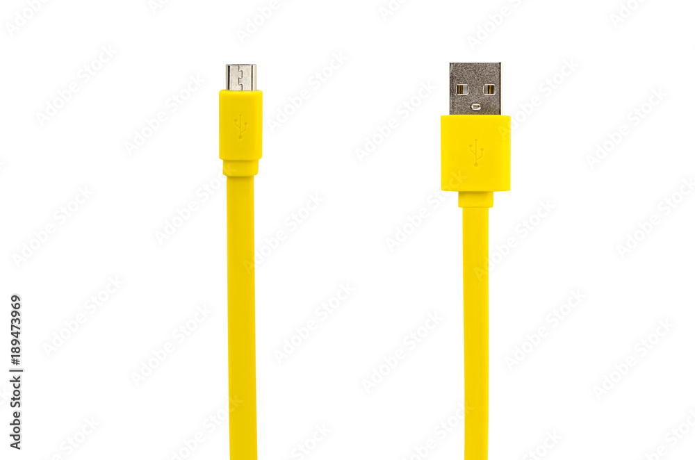 yellow bored USB cable on white isolated background yellow bored USB cable on white isolated background