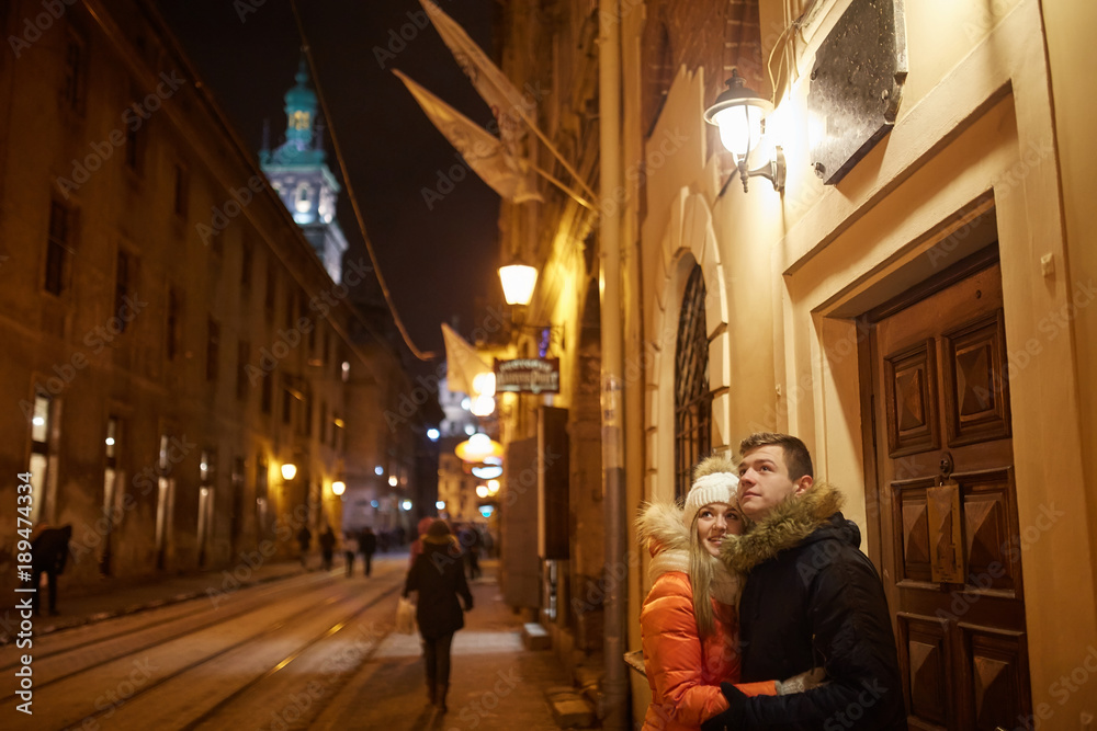 Young happy couple in love outdoors.