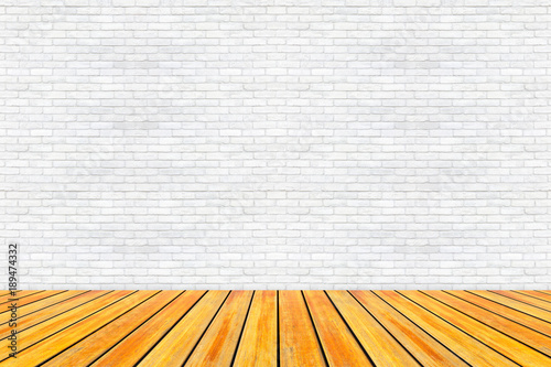 wooden panel on clear white brickwall