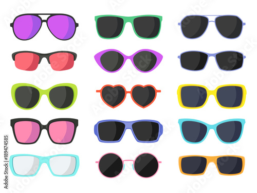 Summer fashion sunglasses set isolated on white background. Vector illustration