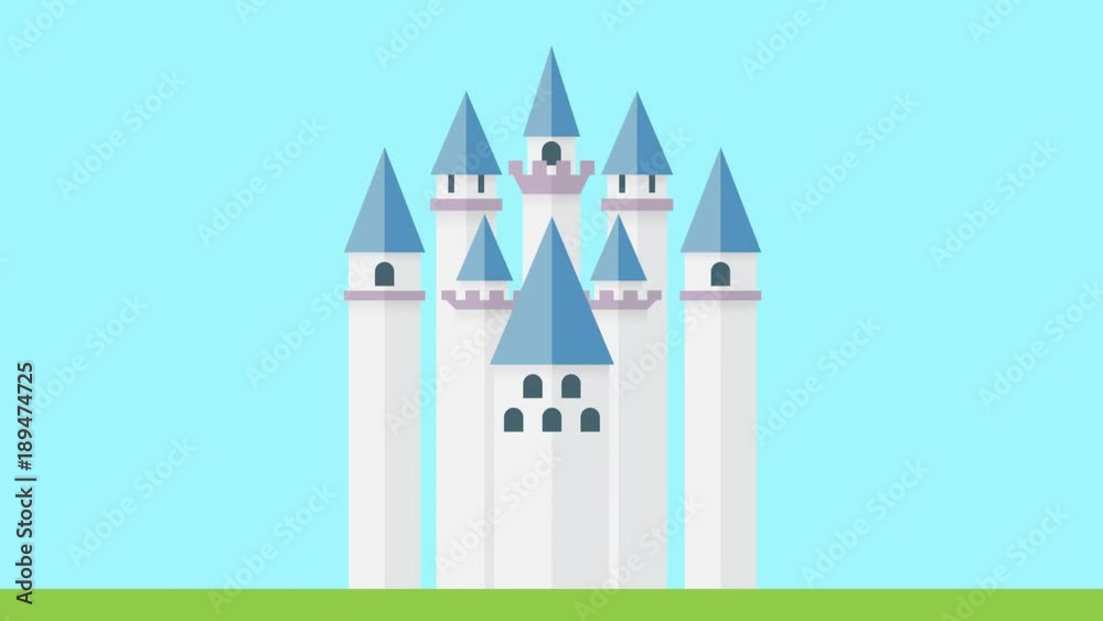 Animation of the construction of a cartoon fairytale castle with lots of towers. Animation of the construction of a cartoon fairytale castle with lots of towers.