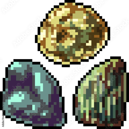 vector pixel art gemstone set