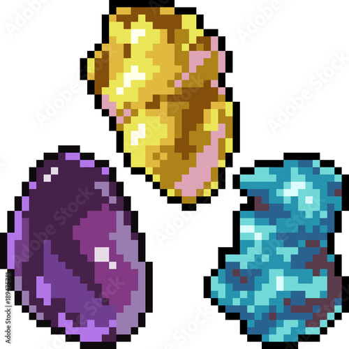 vector pixel art gemstone set
