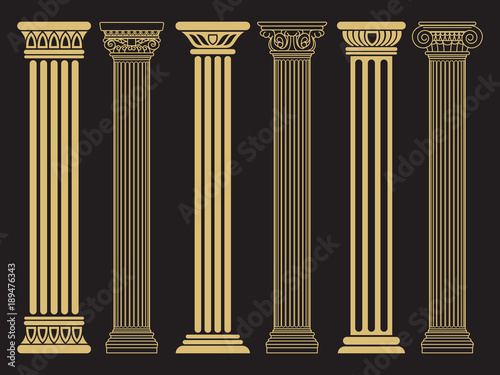 Elegant classic roman, greek architecture line and silhouette columns