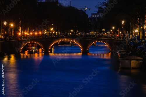 Bridges at night in Canals of Amsterdam, Holland © kovgabor79