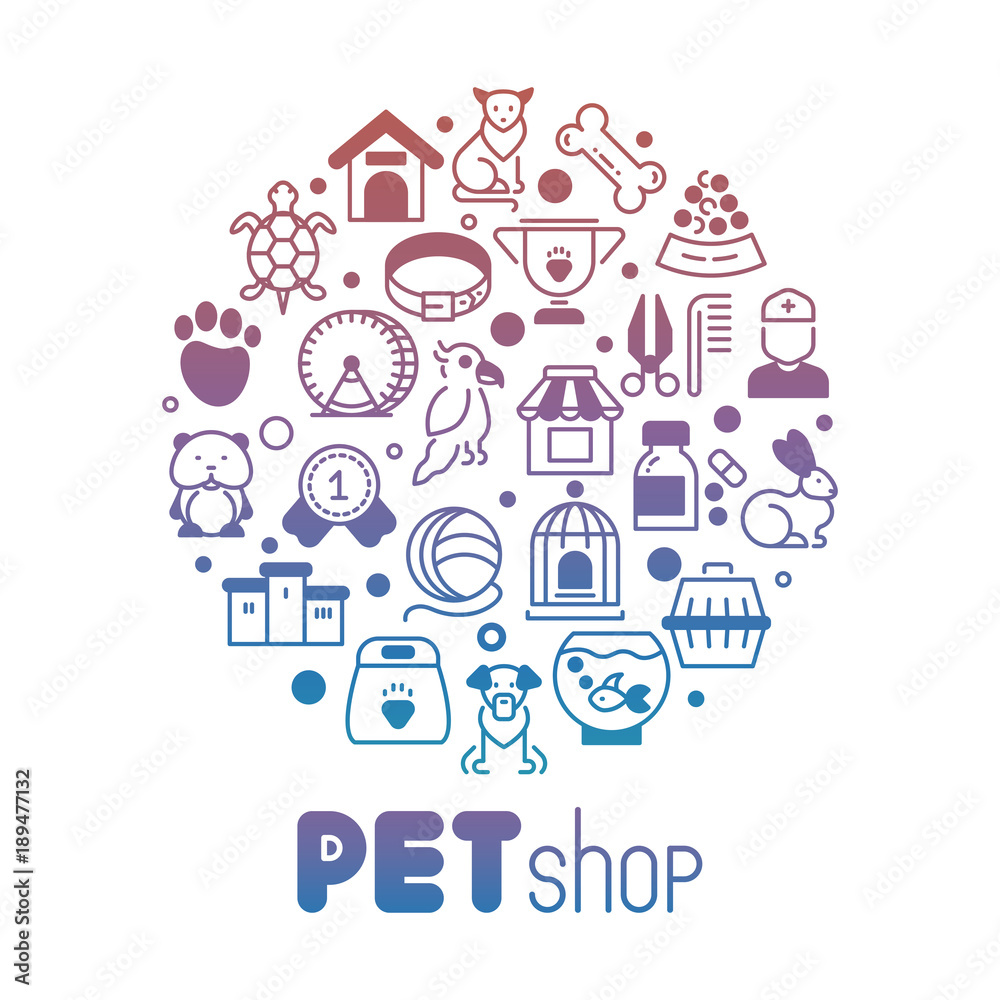 Pet store or shop round banner