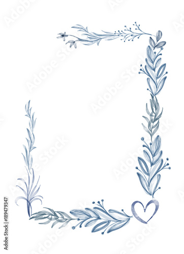 Watercolor Flower frame Leaf summer Isolated on white background for greeting cards for the wedding, St. Valentine's Day