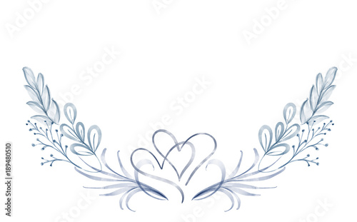 Fototapeta Naklejka Na Ścianę i Meble -  Watercolor Flower separator Leaf summer Isolated on white background for greeting cards for the wedding, St. Valentine's Day