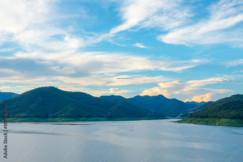 Blue sky cloud view of Mae Kuang Dam in Chiang Mai Thailand Blue sky cloud view of Mae Kuang Dam in Chiang Mai Thailand