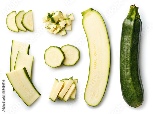 Fresh whole and sliced zucchini