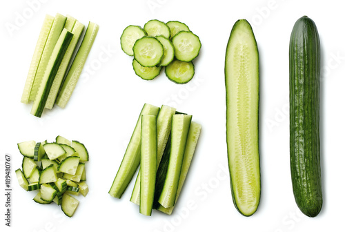 Photos Fresh whole and sliced cucumber