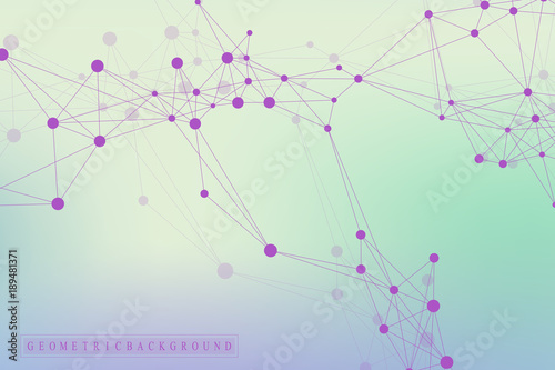 Geometric graphic background molecule and communication. Big data complex with compounds. Perspective backdrop. Minimal array. Digital data visualization. Scientific cybernetic vector illustration.