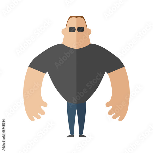 Large muscular man in a t-shirt, security guard. Vector illustration in flat style, isolated on white background.